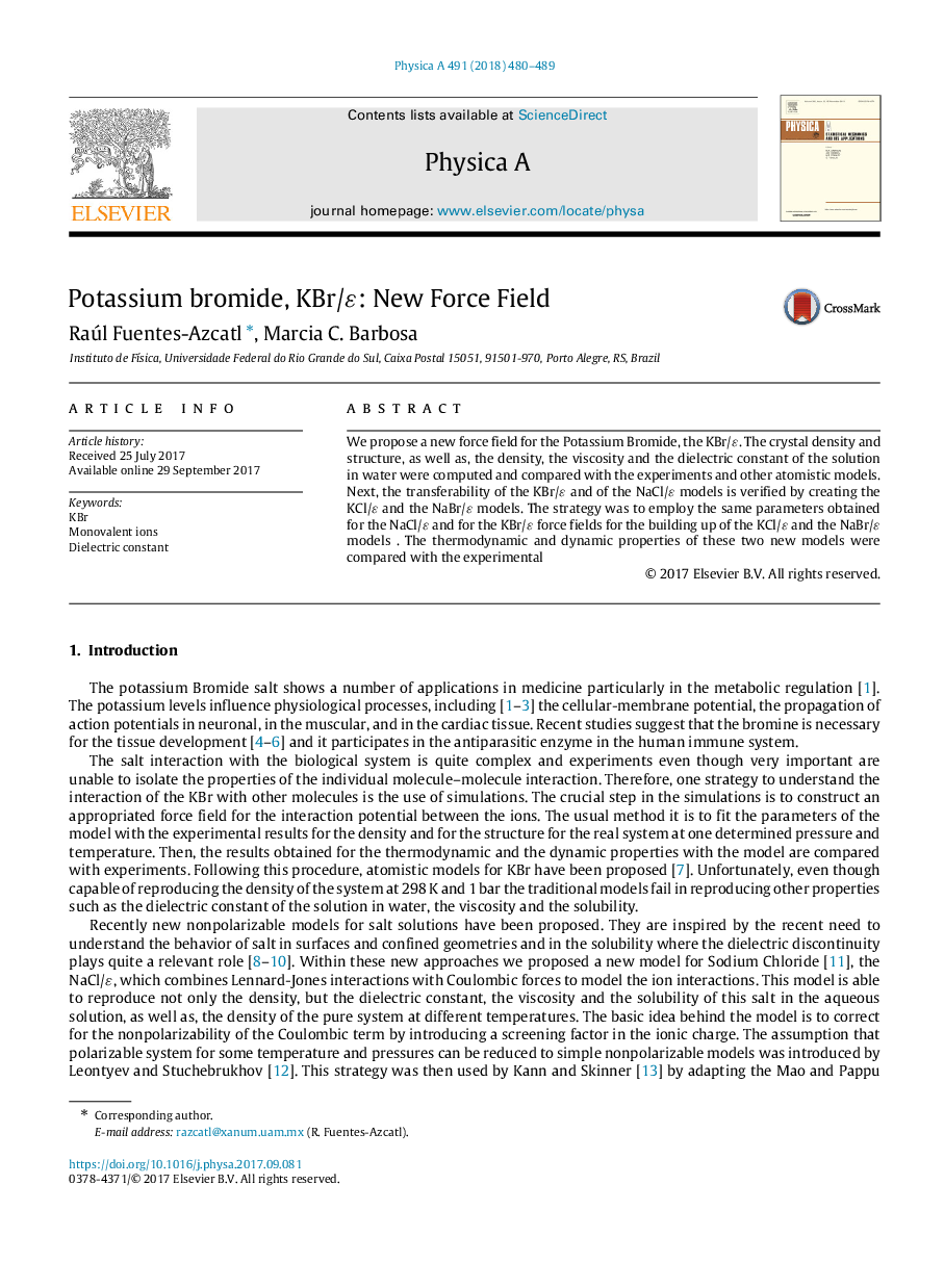 Potassium bromide, KBr/Îµ: New Force Field