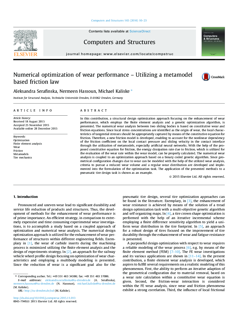 Numerical optimization of wear performance – Utilizing a metamodel based friction law