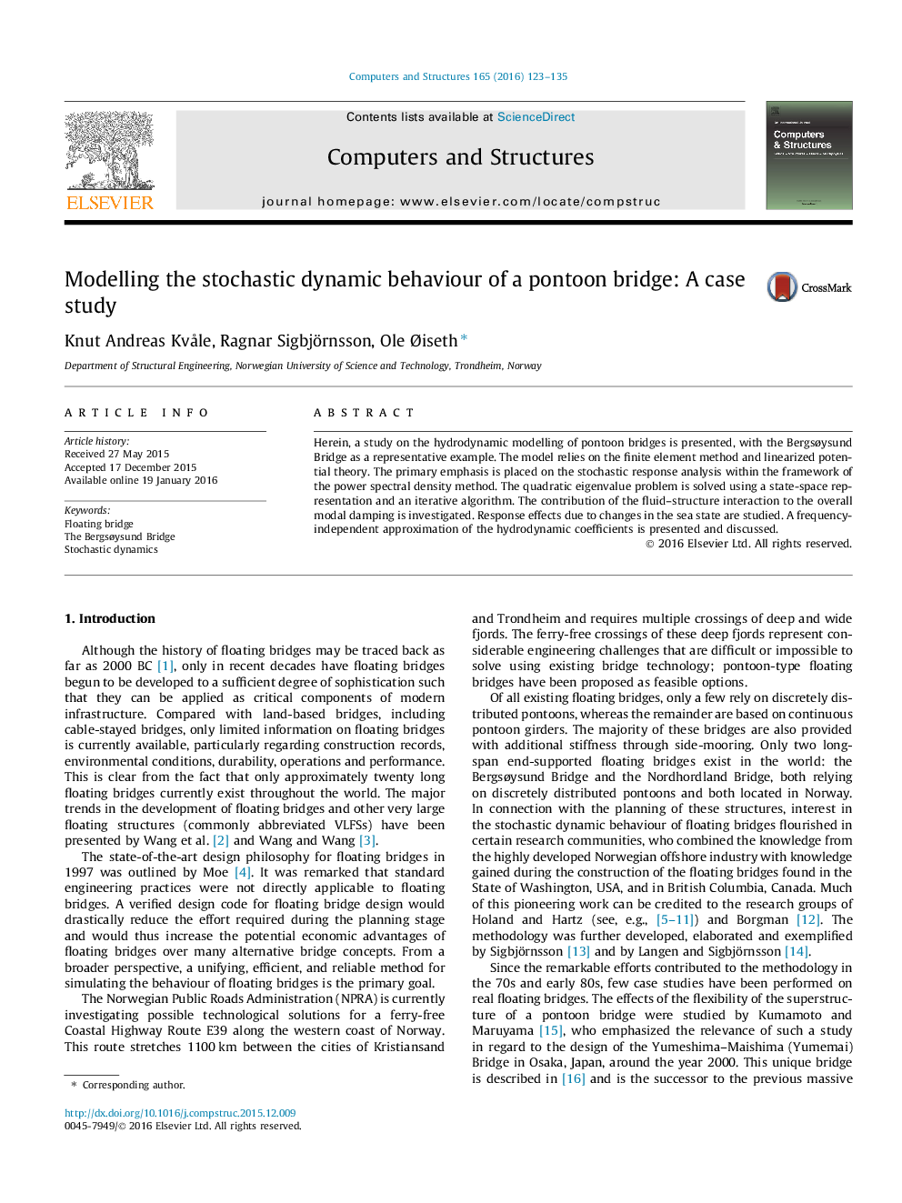 Modelling the stochastic dynamic behaviour of a pontoon bridge: A case study