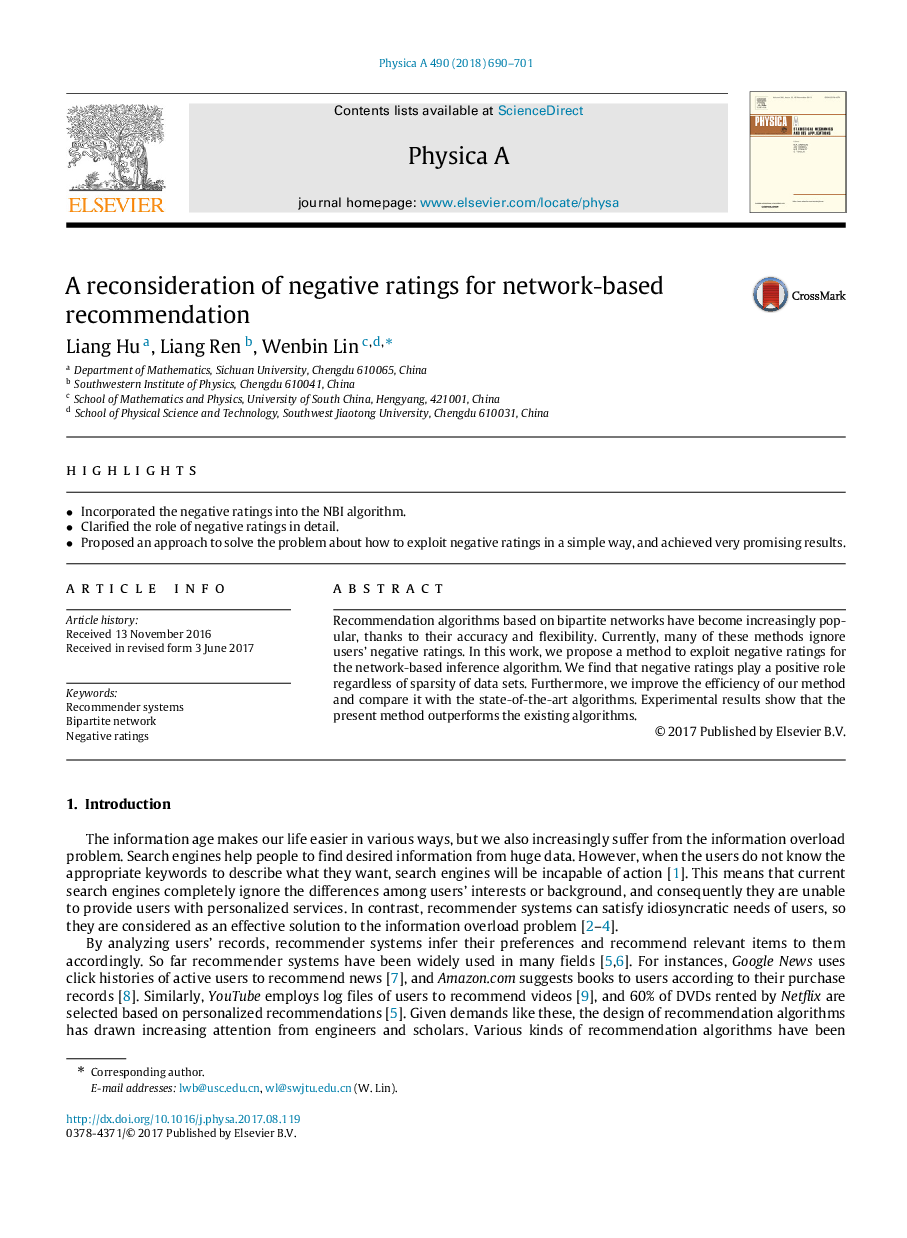 A reconsideration of negative ratings for network-based recommendation