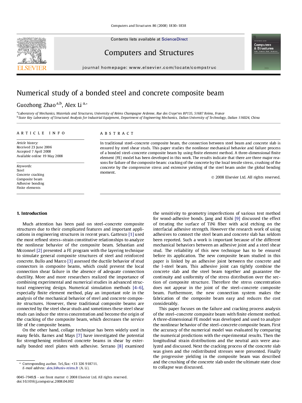 Numerical study of a bonded steel and concrete composite beam