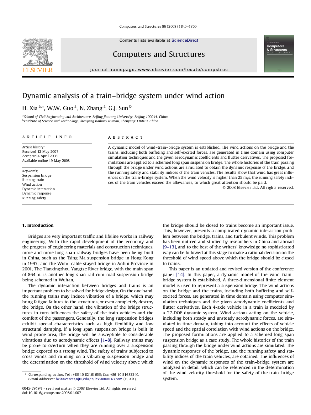 Dynamic analysis of a train–bridge system under wind action