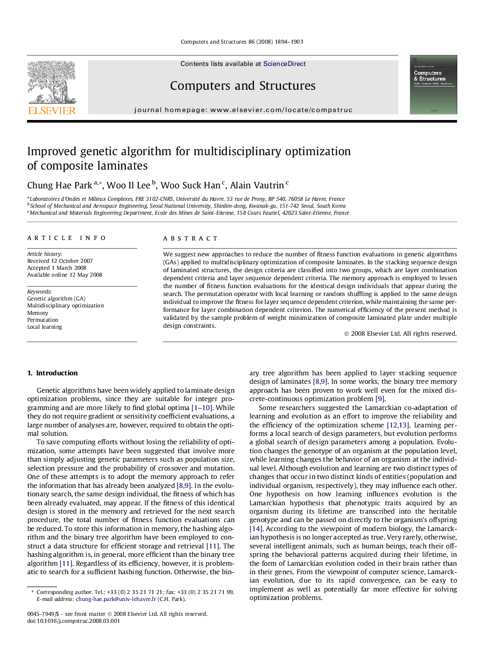 Improved genetic algorithm for multidisciplinary optimization of composite laminates