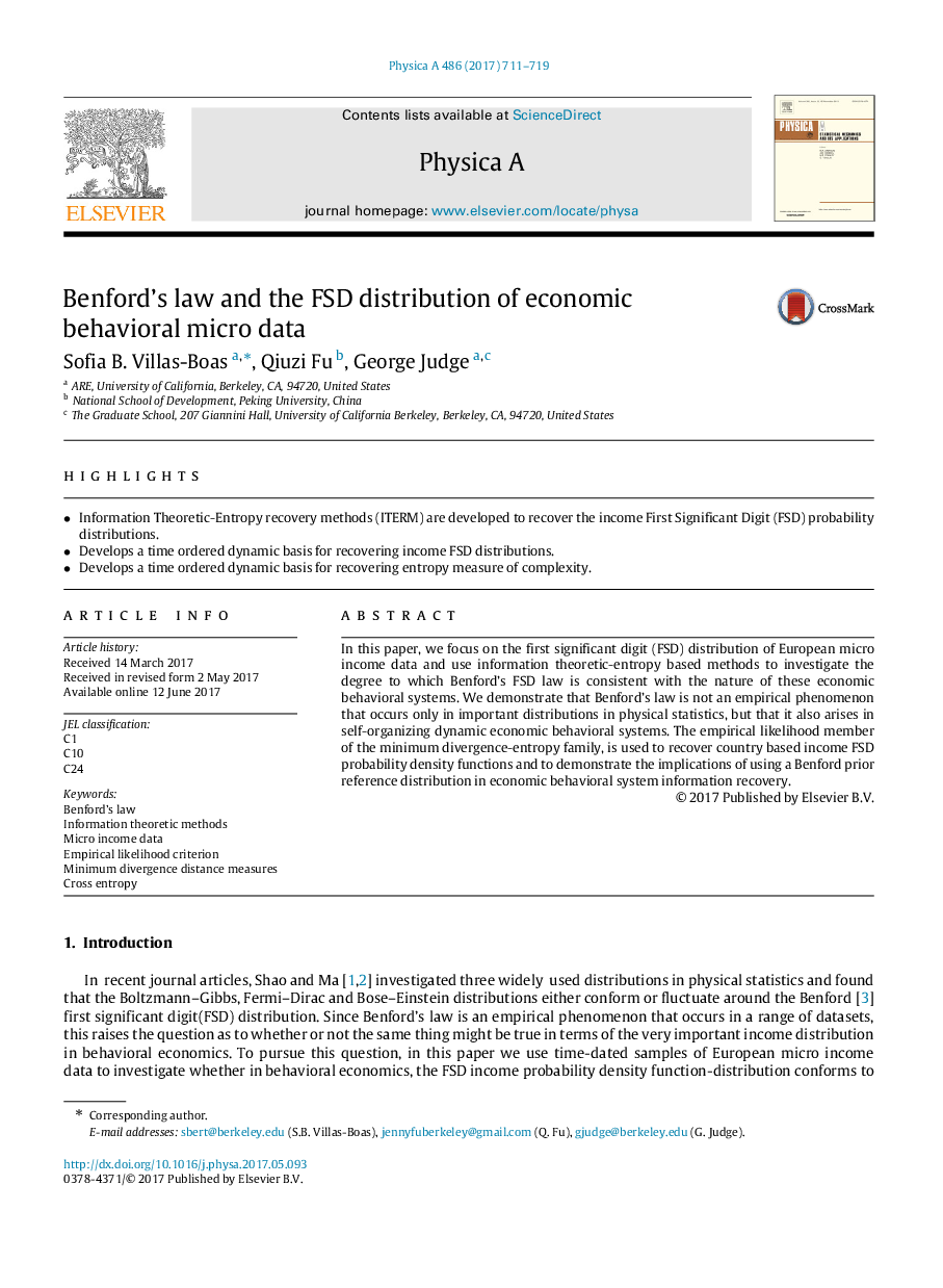 Benford's law and the FSD distribution of economic behavioral micro data