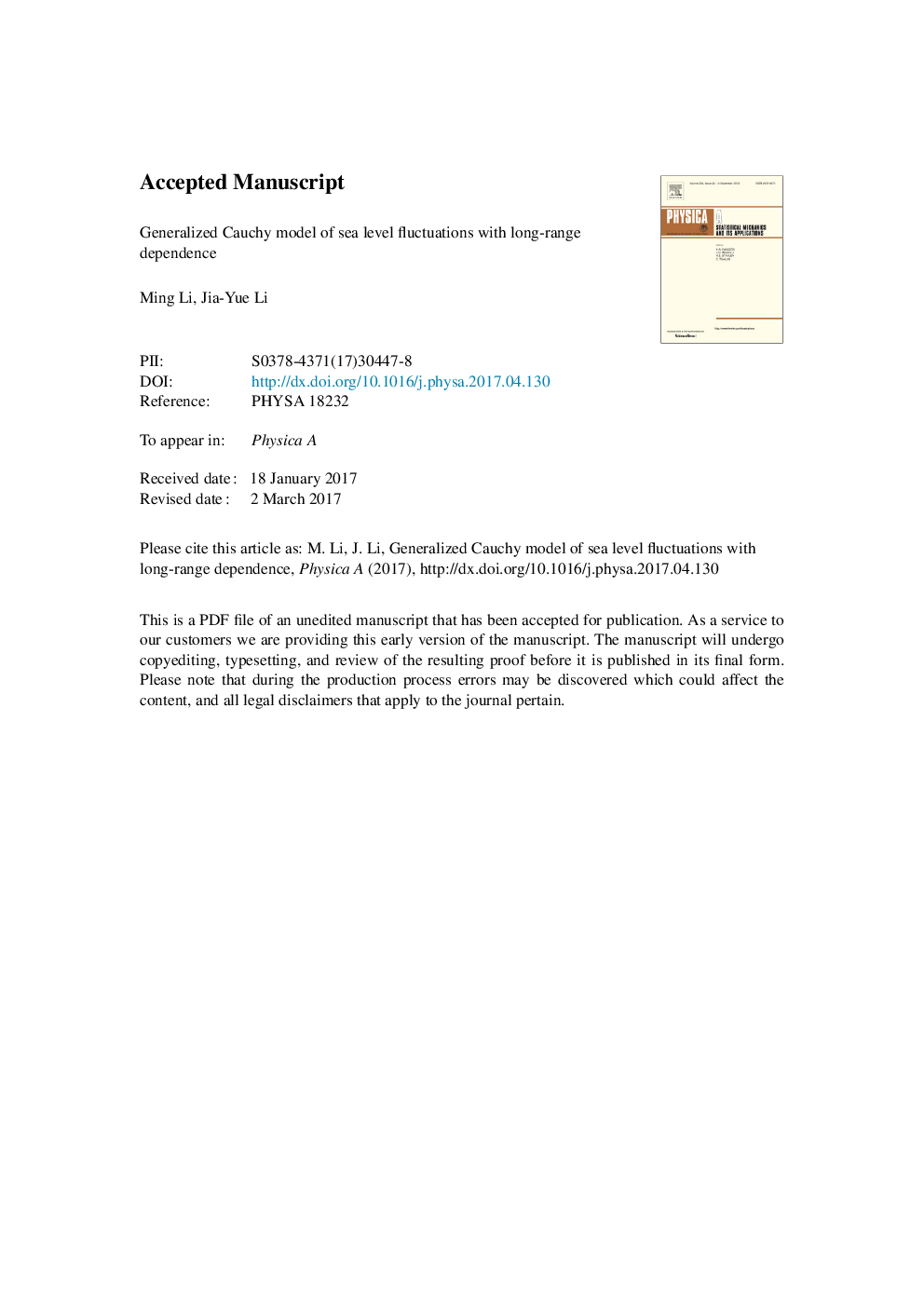 Generalized Cauchy model of sea level fluctuations with long-range dependence