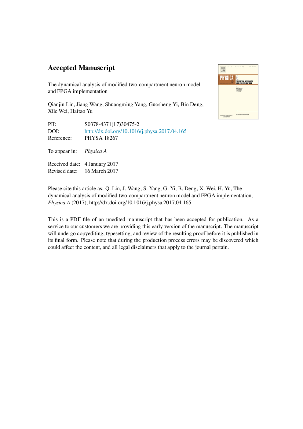 The dynamical analysis of modified two-compartment neuron model and FPGA implementation