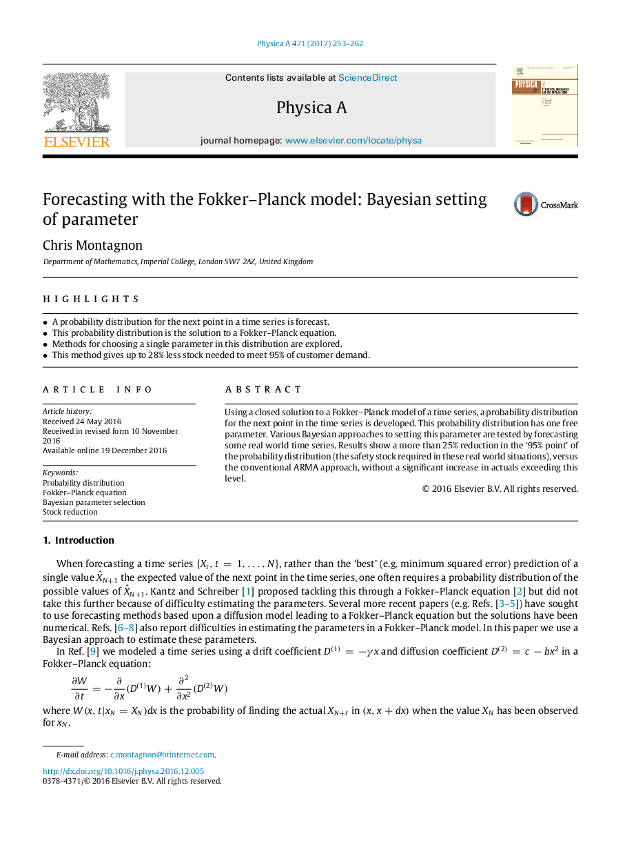 Forecasting with the Fokker-Planck model: Bayesian setting of parameter