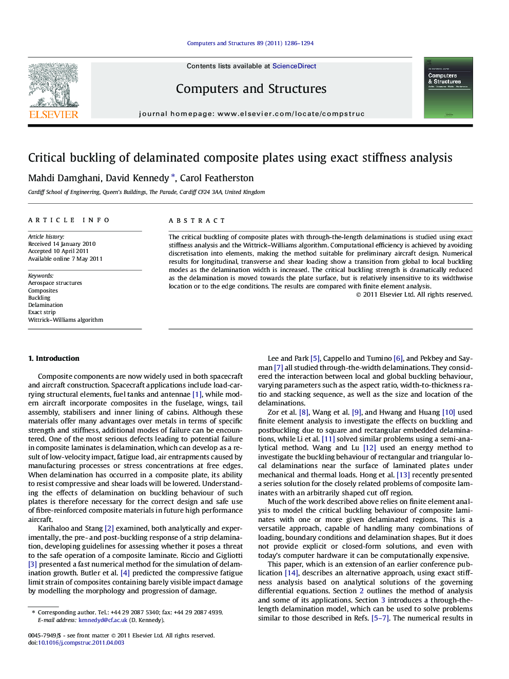 Critical buckling of delaminated composite plates using exact stiffness analysis