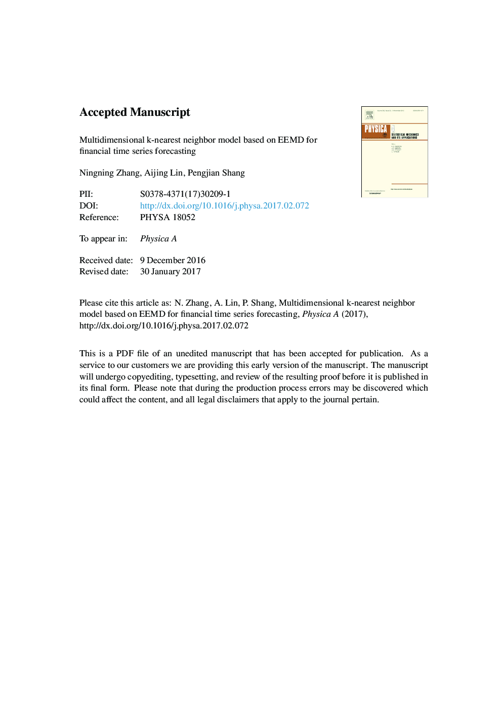 Multidimensional k-nearest neighbor model based on EEMD for financial time series forecasting