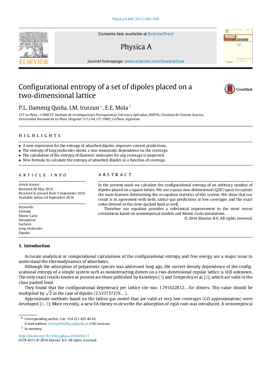 Configurational entropy of a set of dipoles placed on a two-dimensional lattice