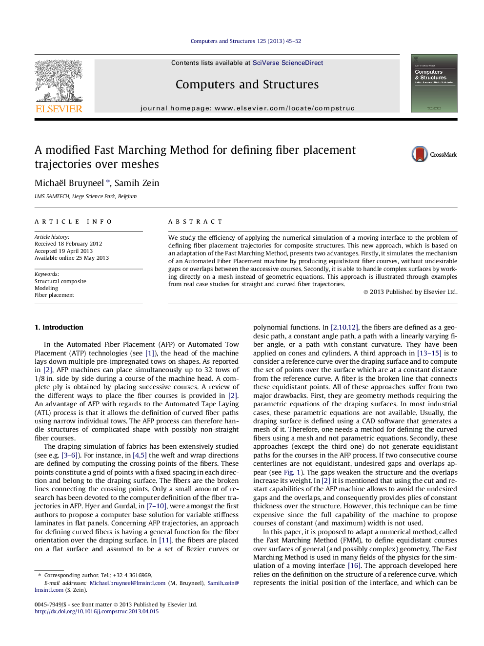 A modified Fast Marching Method for defining fiber placement trajectories over meshes