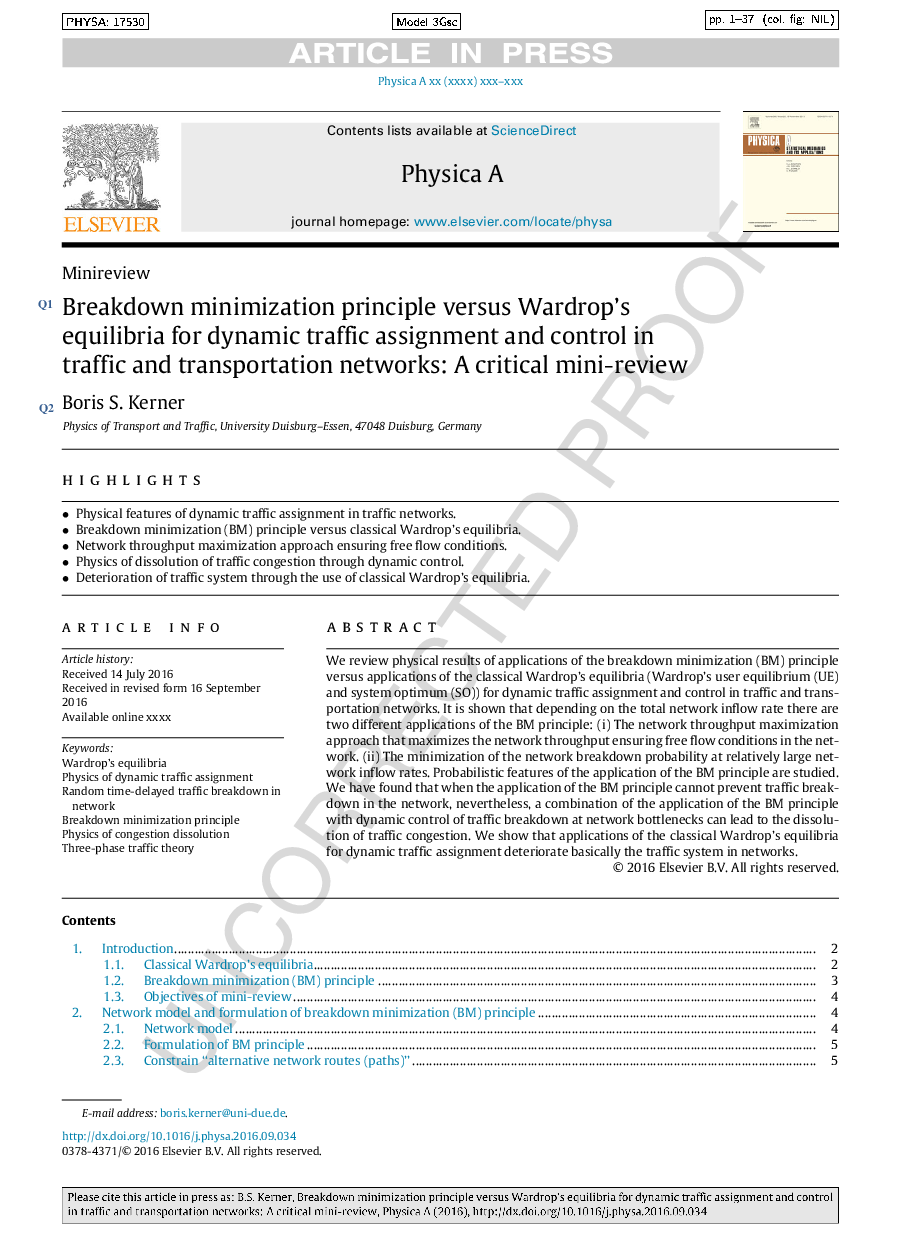 Breakdown minimization principle versus Wardrop's equilibria for dynamic traffic assignment and control in traffic and transportation networks: A critical mini-review