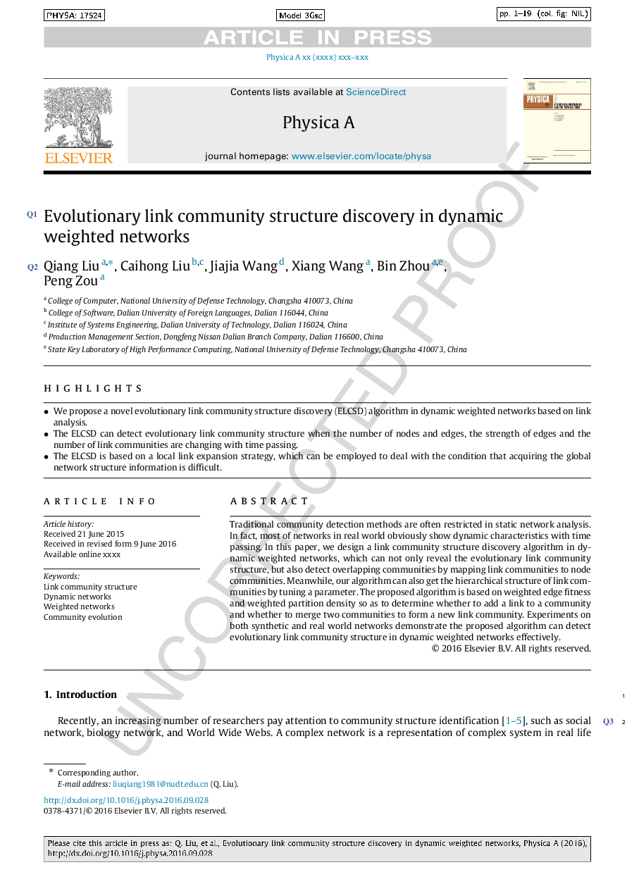 Evolutionary link community structure discovery in dynamic weighted networks