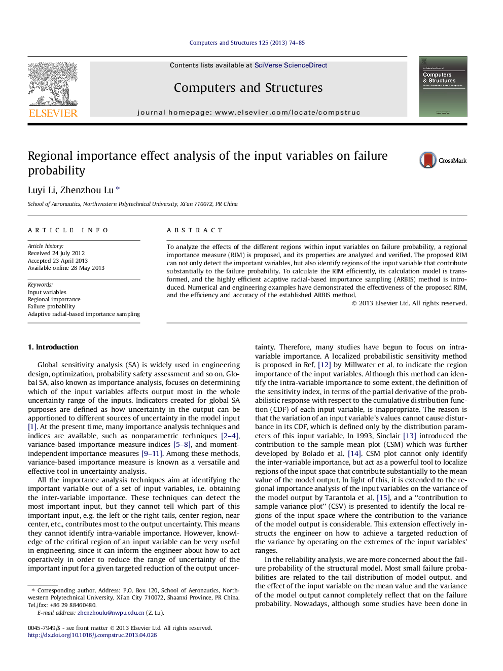 Regional importance effect analysis of the input variables on failure probability