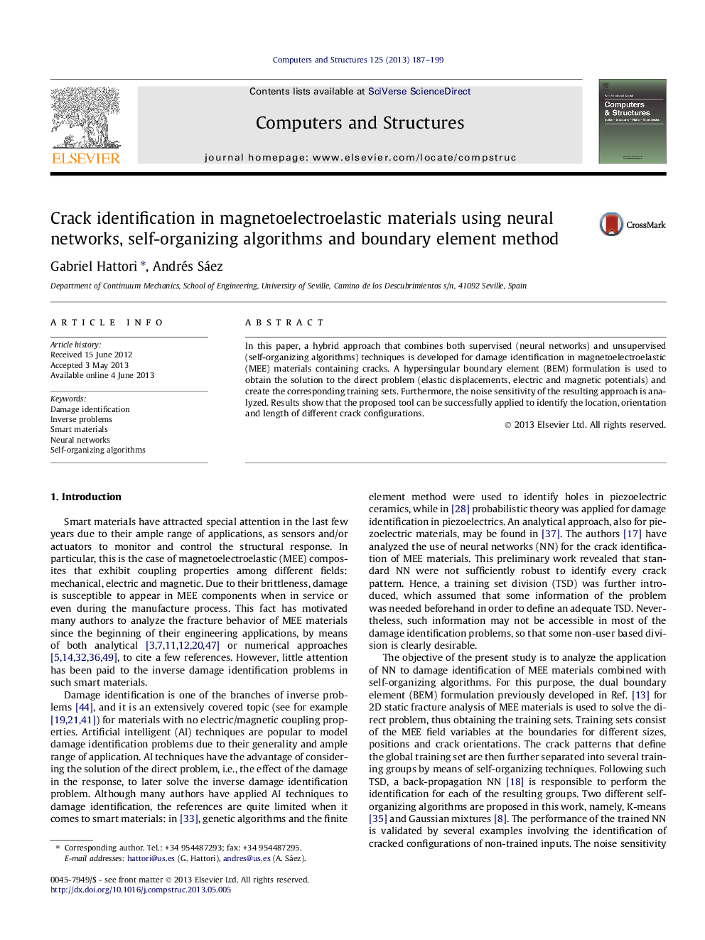 Crack identification in magnetoelectroelastic materials using neural networks, self-organizing algorithms and boundary element method