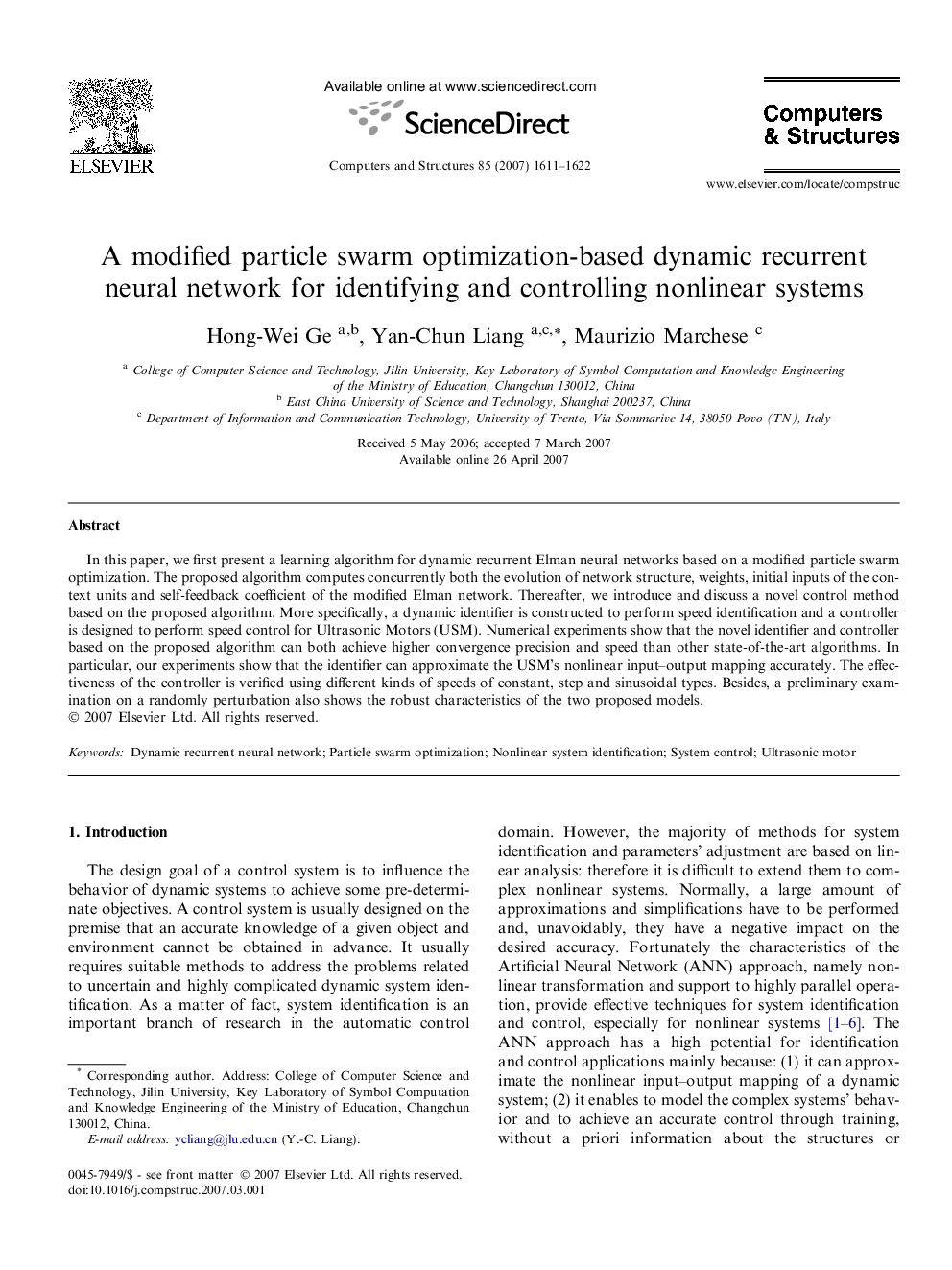 A modified particle swarm optimization-based dynamic recurrent neural network for identifying and controlling nonlinear systems