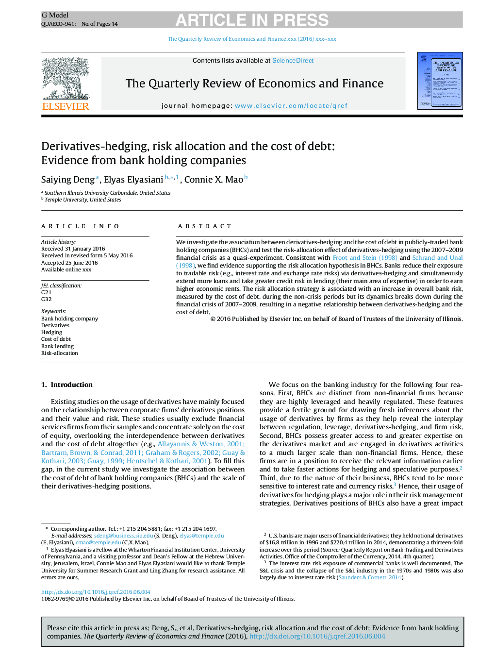 Derivatives-hedging, risk allocation and the cost of debt: Evidence from bank holding companies