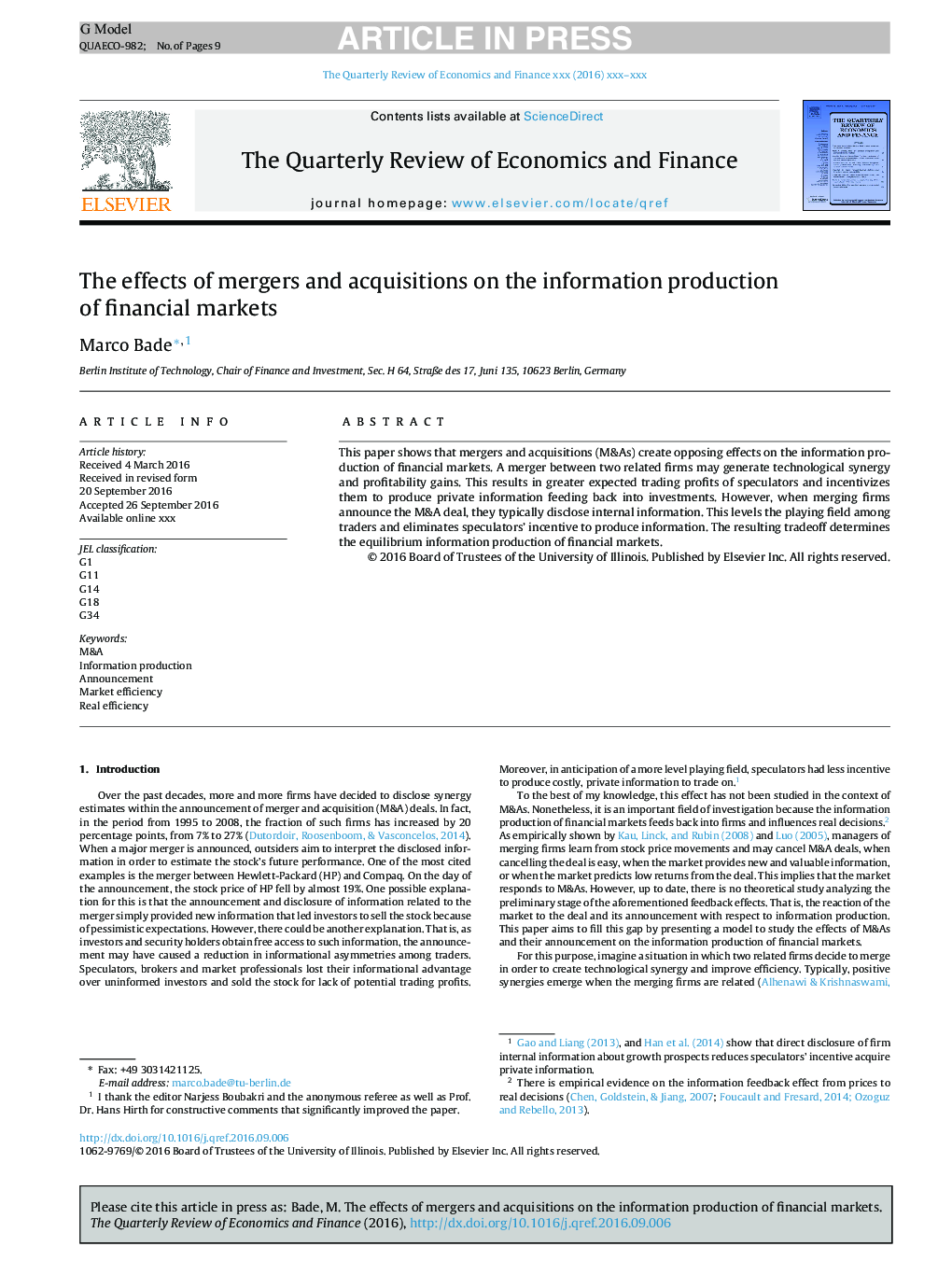 The effects of mergers and acquisitions on the information production of financial markets