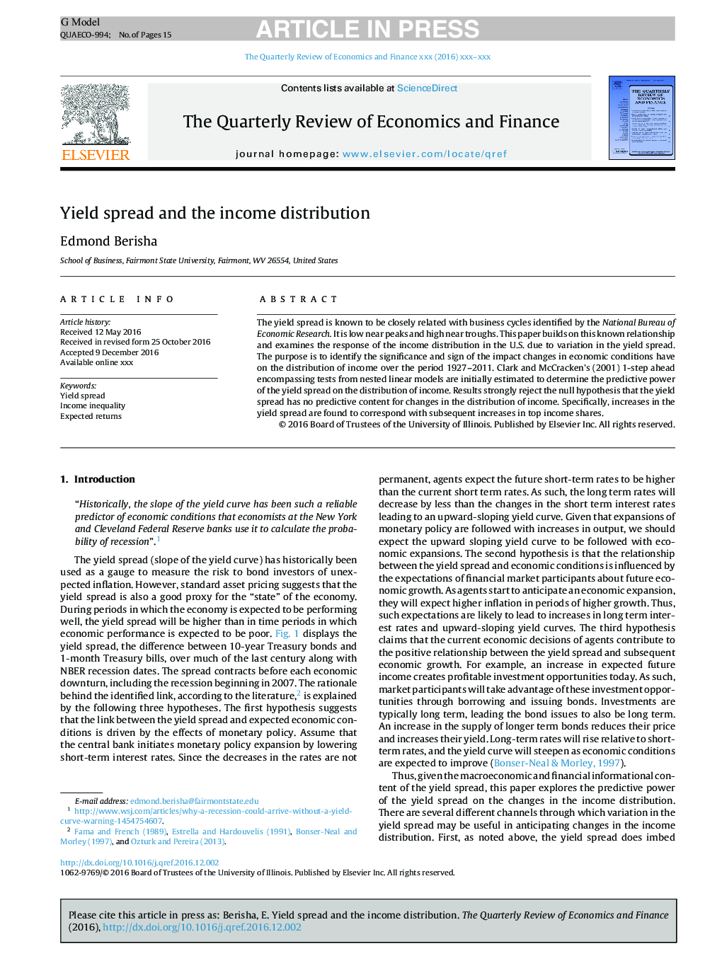 Yield spread and the income distribution