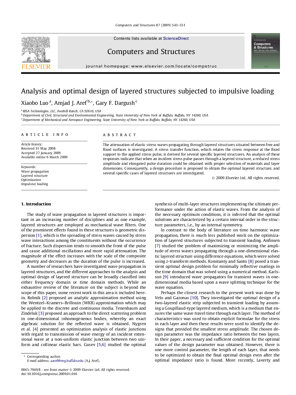 Analysis and optimal design of layered structures subjected to impulsive loading