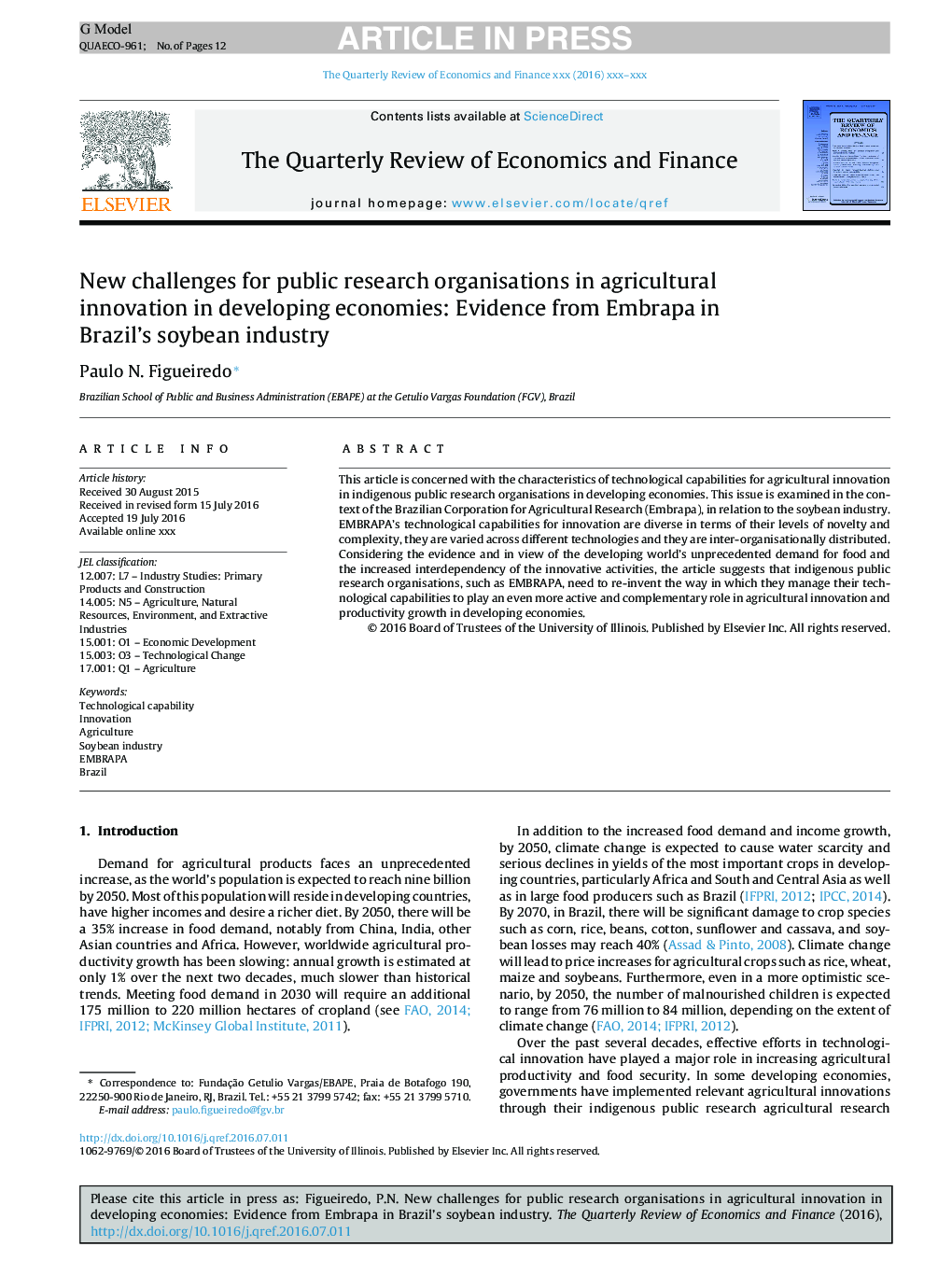 New challenges for public research organisations in agricultural innovation in developing economies: Evidence from Embrapa in Brazil's soybean industry