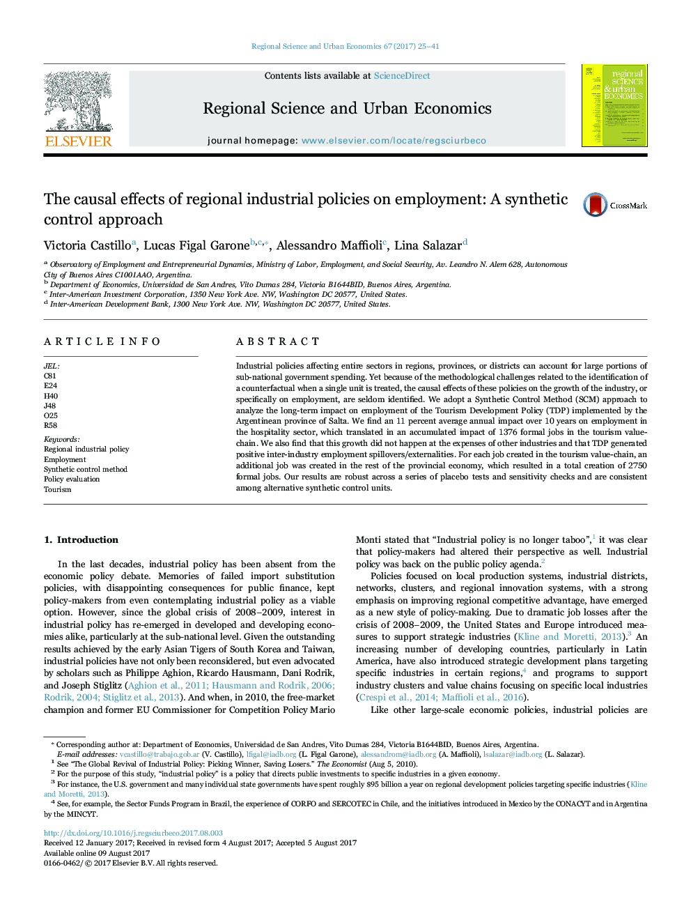 The causal effects of regional industrial policies on employment: A synthetic control approach