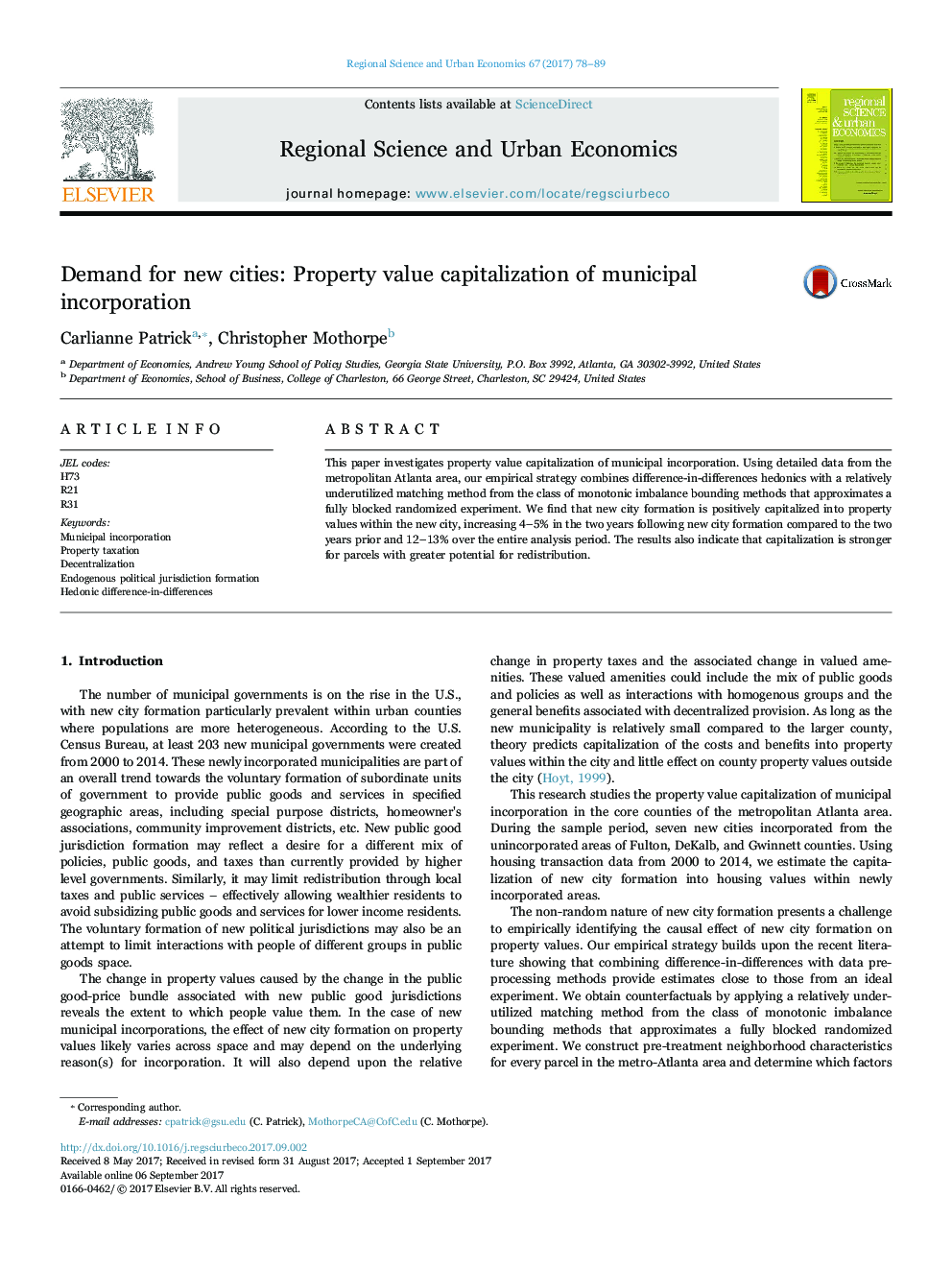 Demand for new cities: Property value capitalization of municipal incorporation