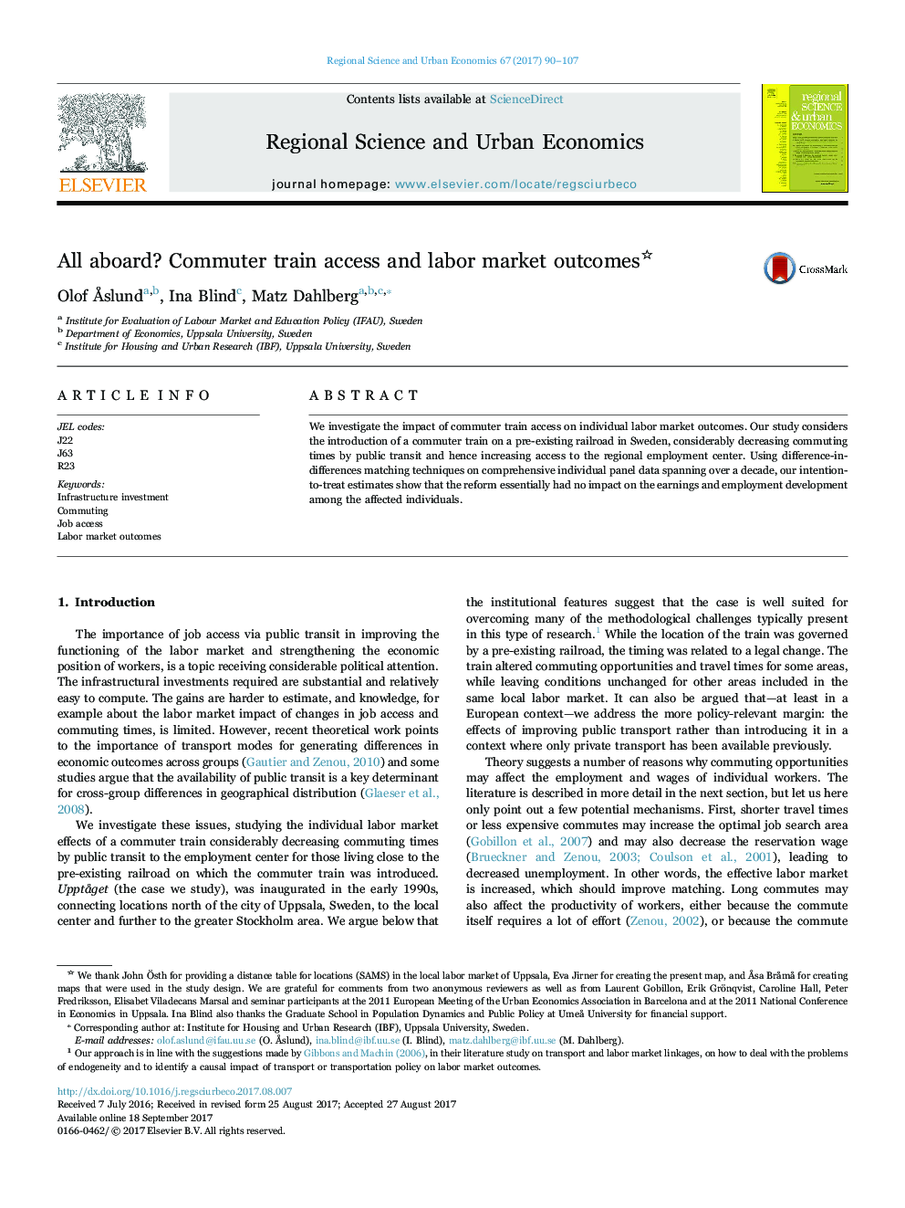 All aboard? Commuter train access and labor market outcomes