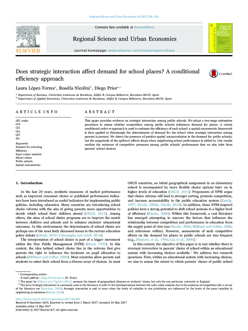 Does strategic interaction affect demand for school places? A conditional efficiency approach