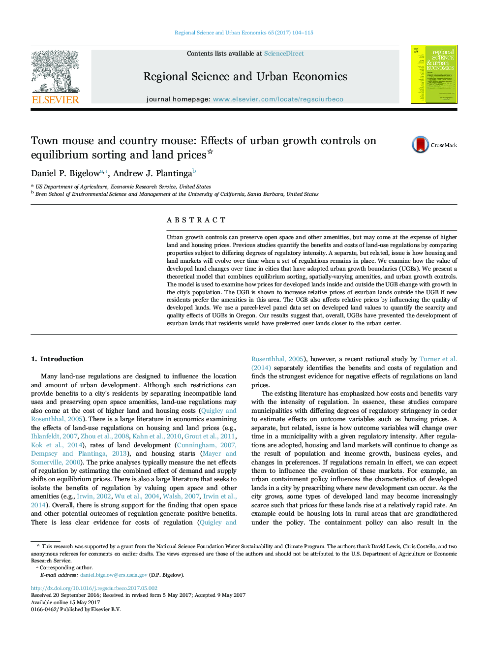 Town mouse and country mouse: Effects of urban growth controls on equilibrium sorting and land prices