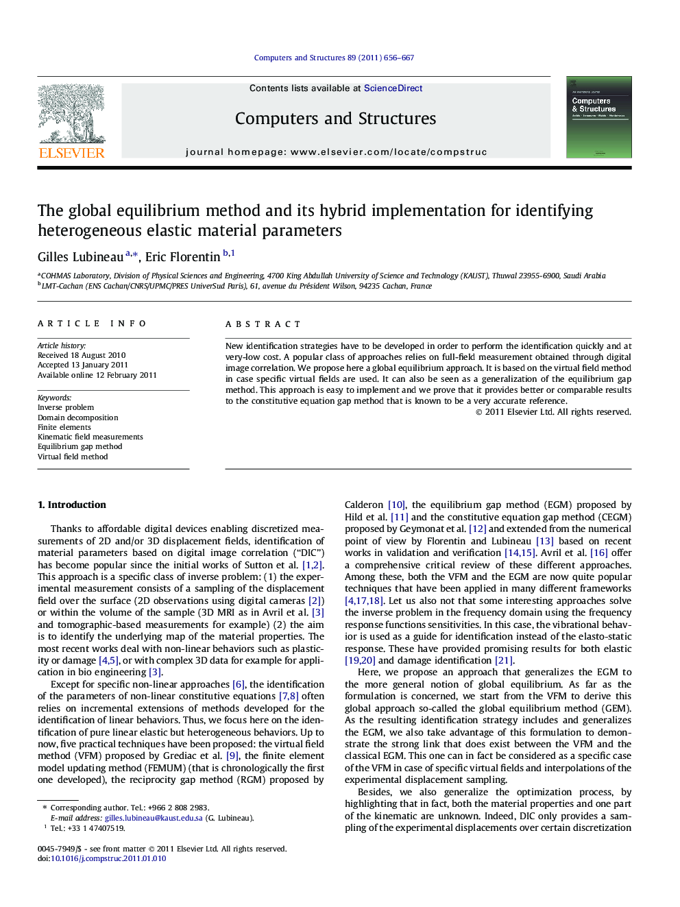 The global equilibrium method and its hybrid implementation for identifying heterogeneous elastic material parameters