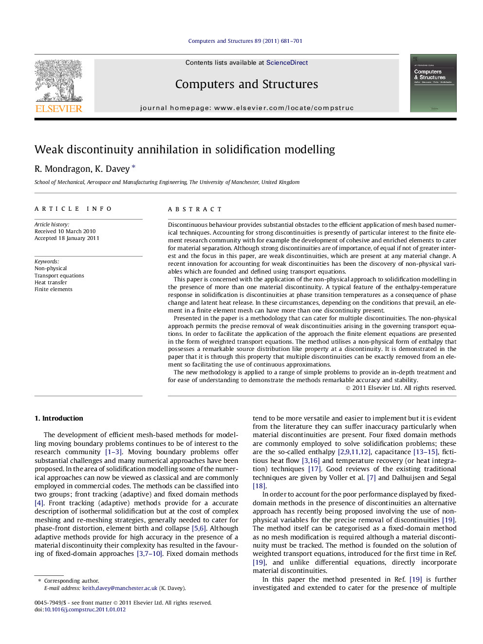 Weak discontinuity annihilation in solidification modelling