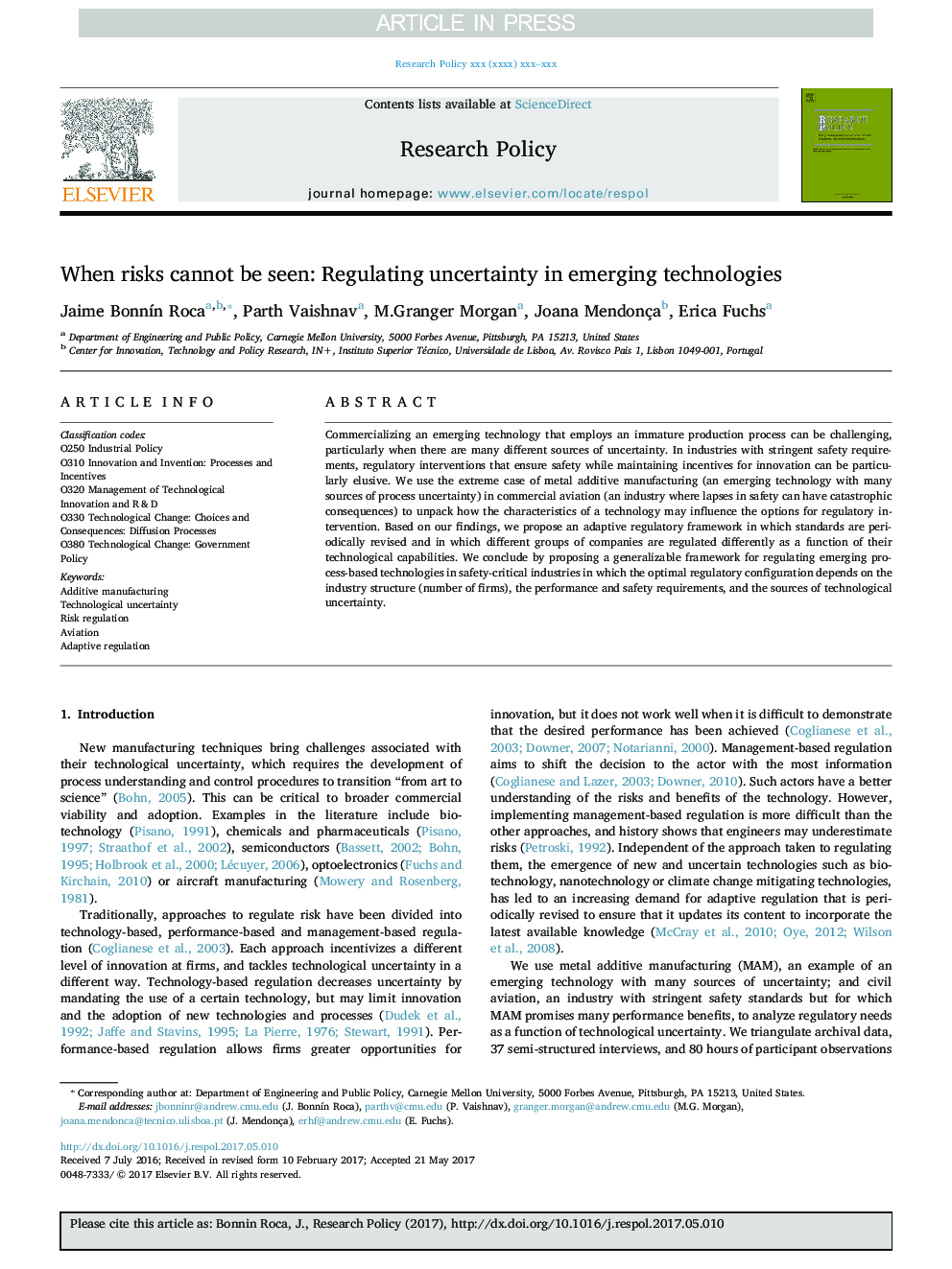 When risks cannot be seen: Regulating uncertainty in emerging technologies