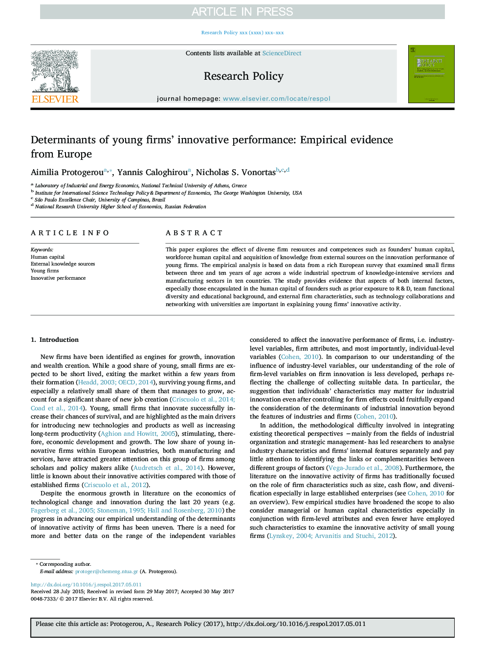 Determinants of young firms' innovative performance: Empirical evidence from Europe