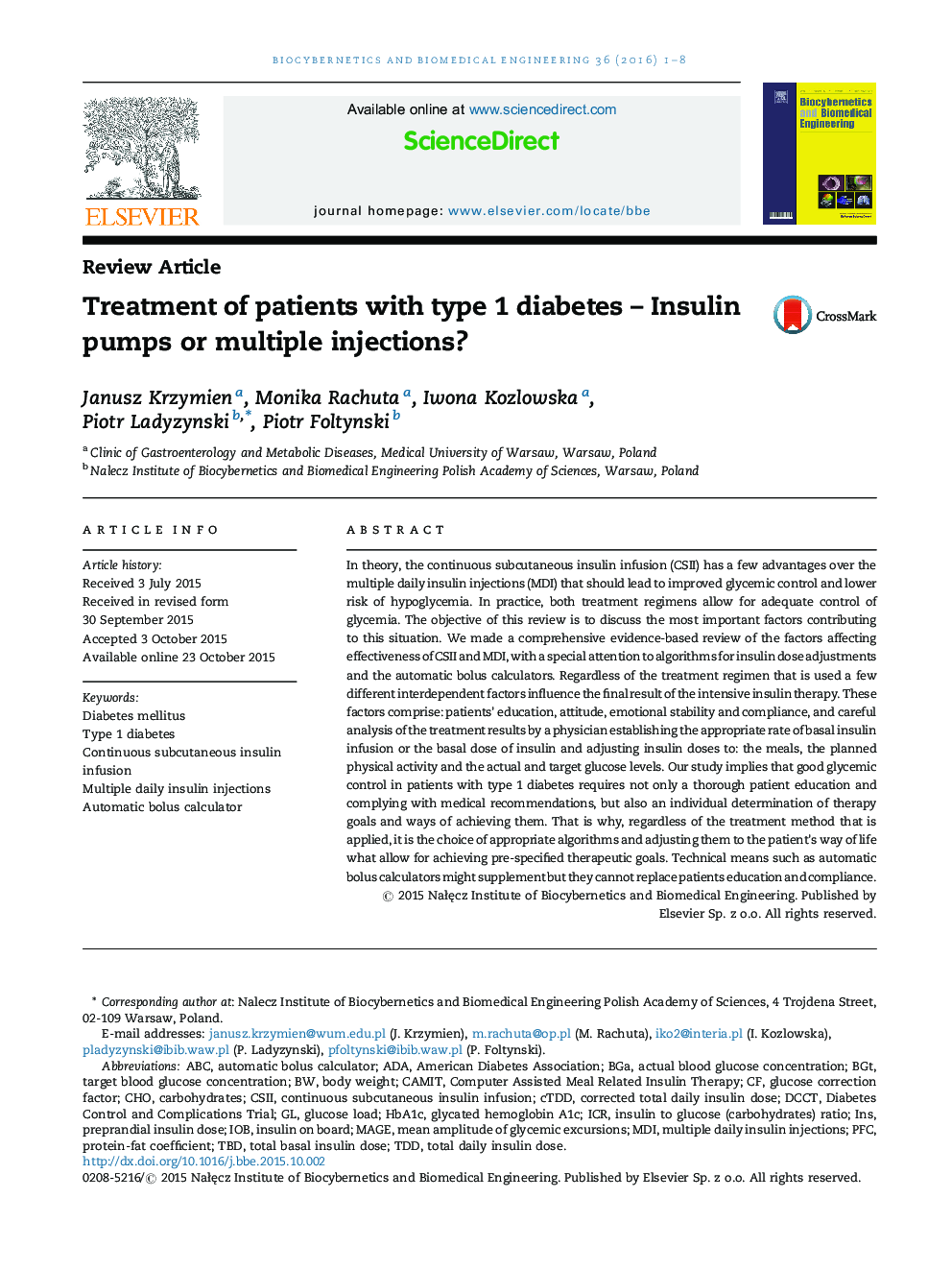 Treatment of patients with type 1 diabetes – Insulin pumps or multiple injections?