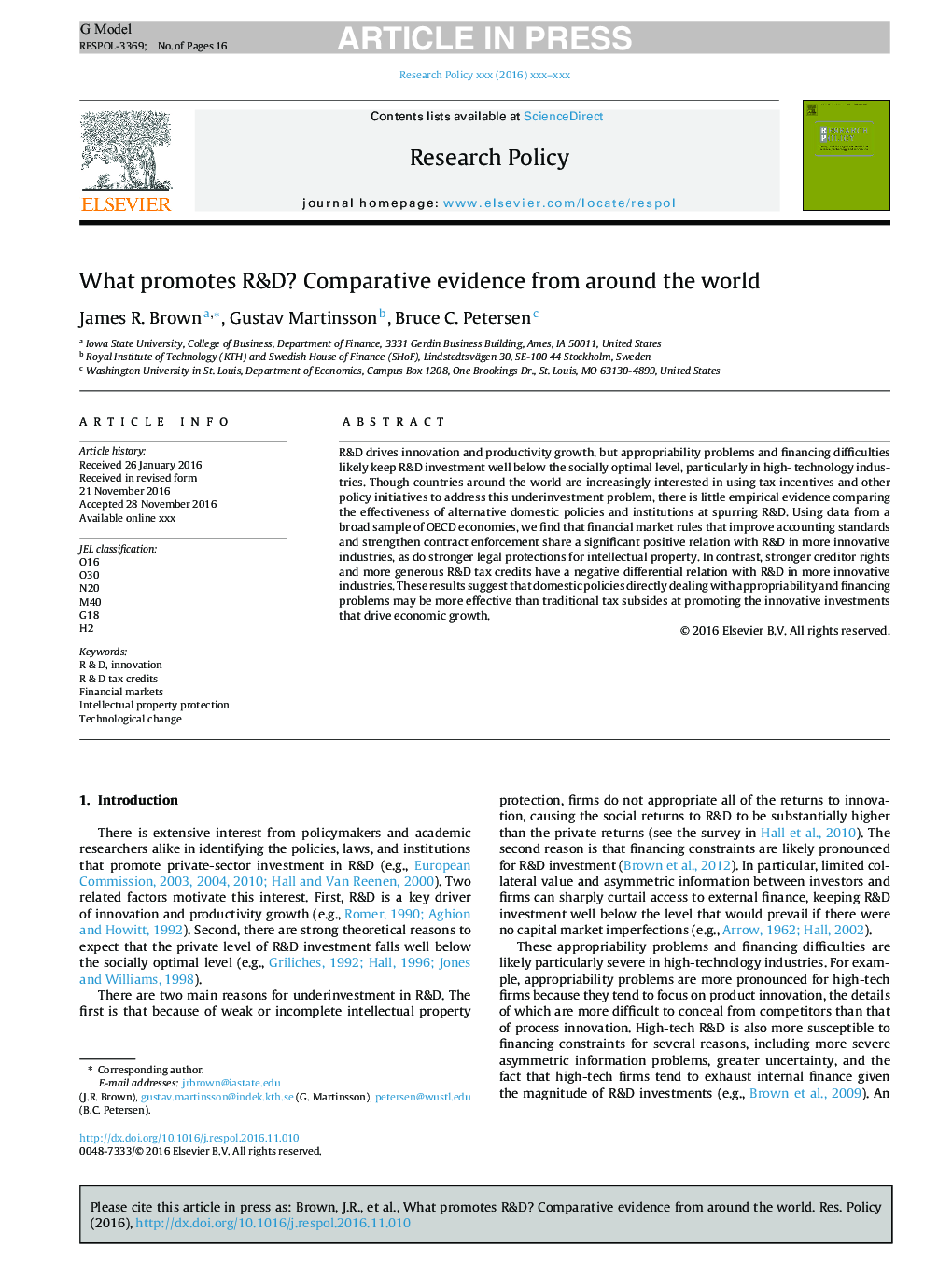 What promotes R&D? Comparative evidence from around the world