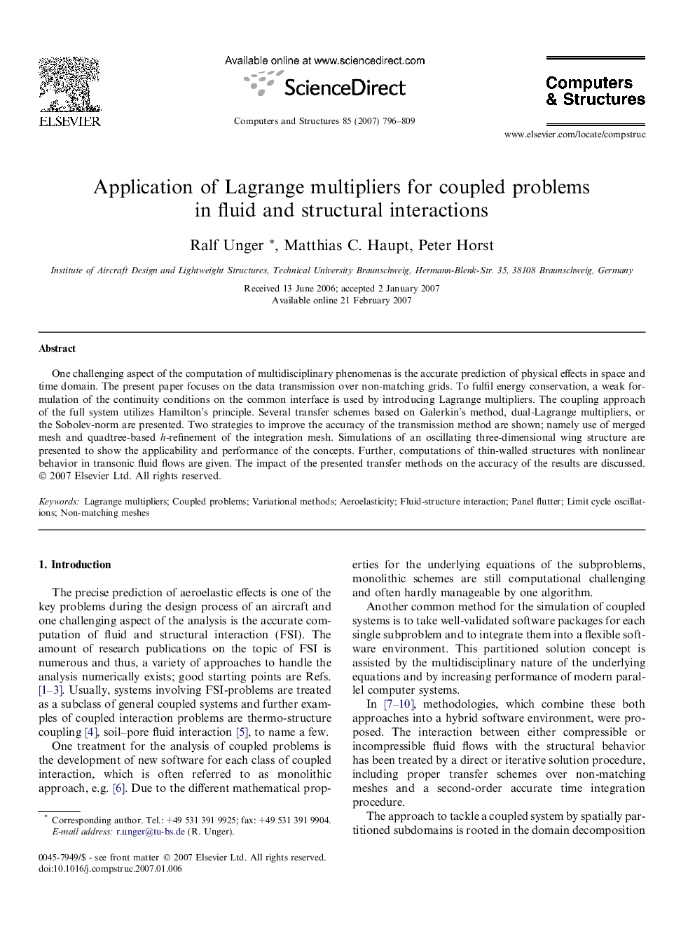 Application of Lagrange multipliers for coupled problems in fluid and structural interactions