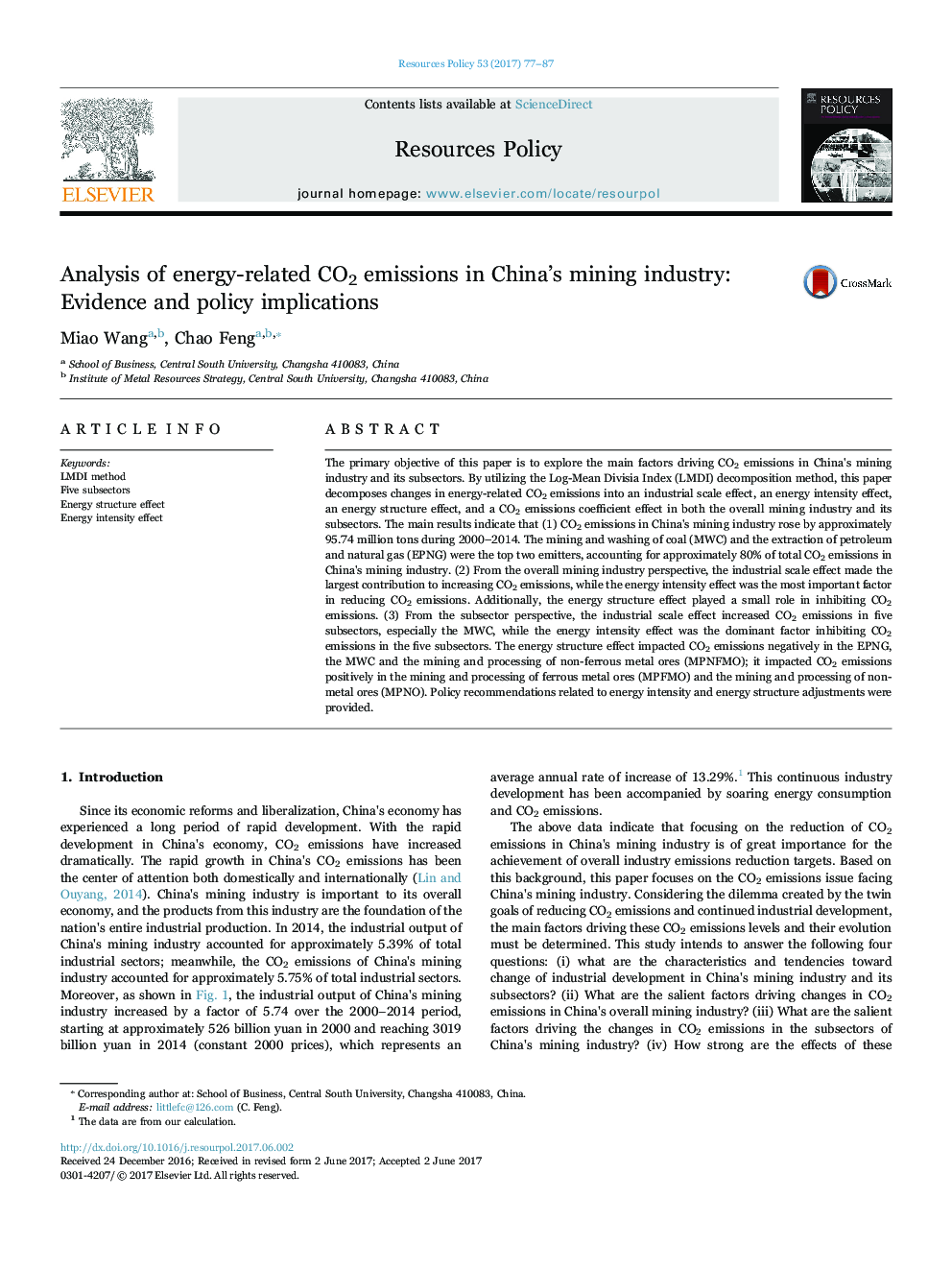 تجزیه و تحلیل انتشار گازهای گلخانه ای مرتبط با انرژی در صنایع معدنی چین: شواهد و پیامدهای سیاست 