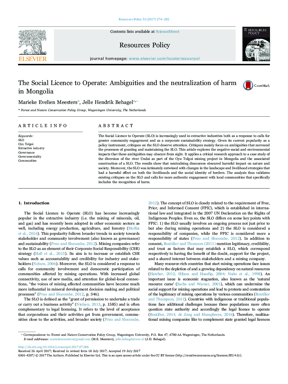 The Social Licence to Operate: Ambiguities and the neutralization of harm in Mongolia