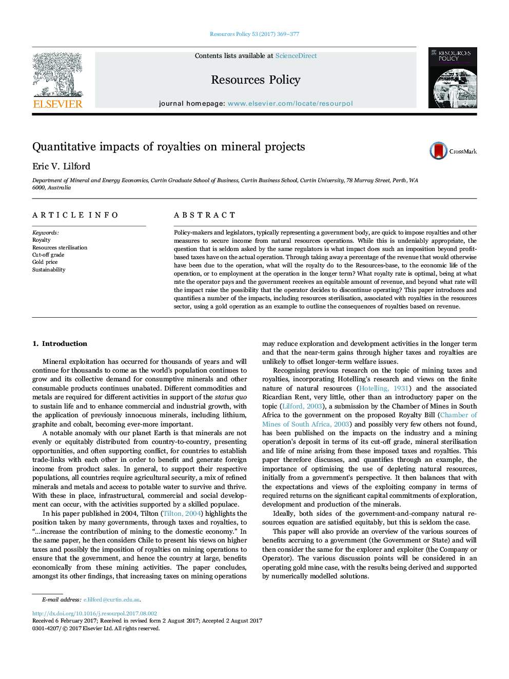 Quantitative impacts of royalties on mineral projects