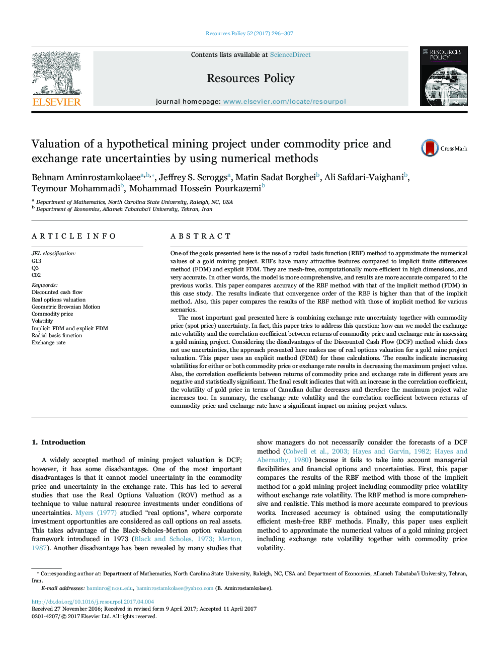 Valuation of a hypothetical mining project under commodity price and exchange rate uncertainties by using numerical methods