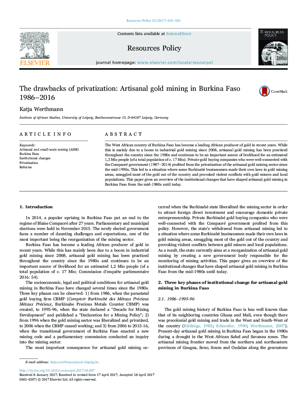 اشکالات خصوصی سازی: استخراج طلا در صنایع دستی در بورکینافاسو 1986 تا 2016 