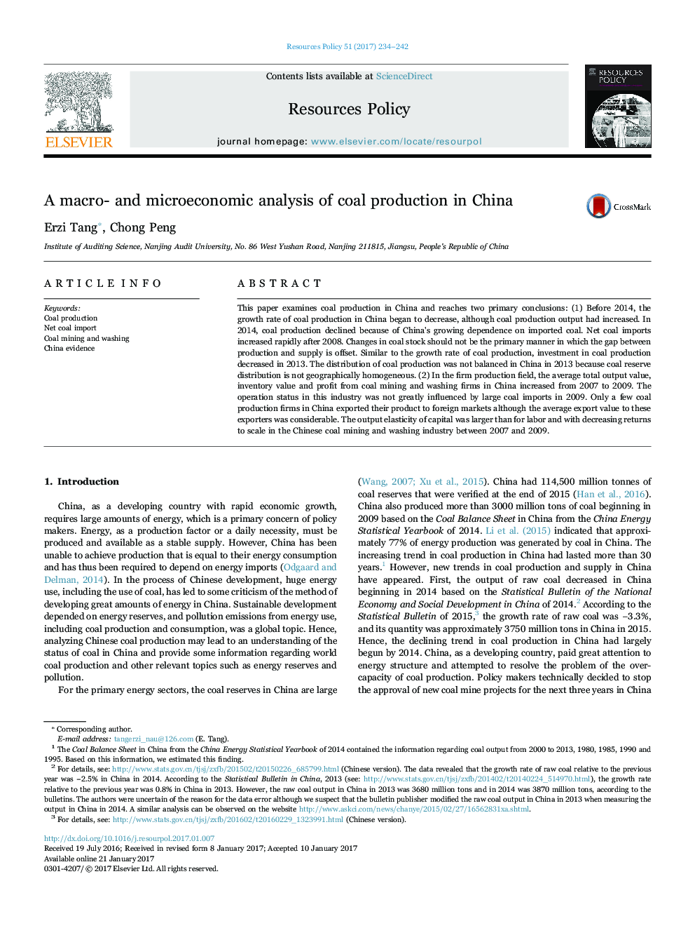 A macro- and microeconomic analysis of coal production in China