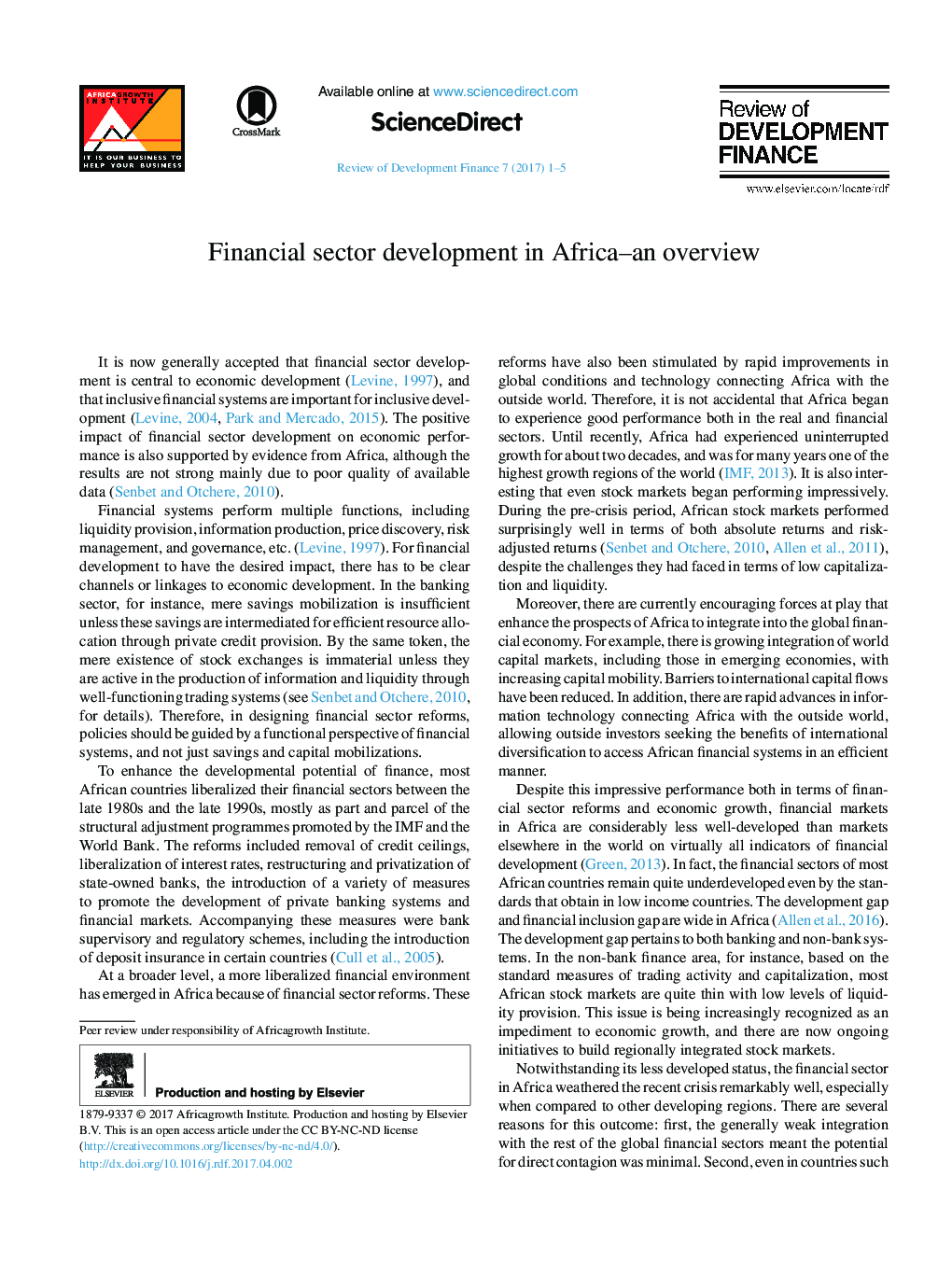 Financial sector development in Africa-an overview