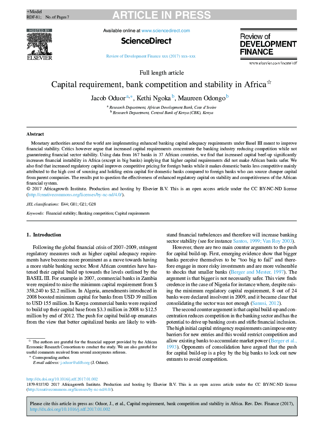 Capital requirement, bank competition and stability in Africa