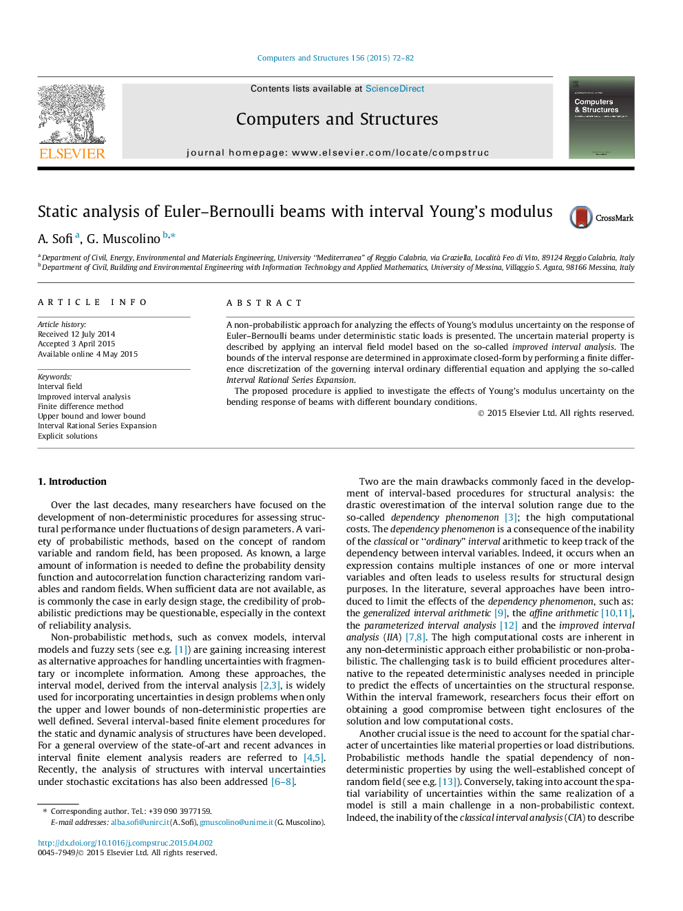 Static analysis of Euler–Bernoulli beams with interval Young’s modulus