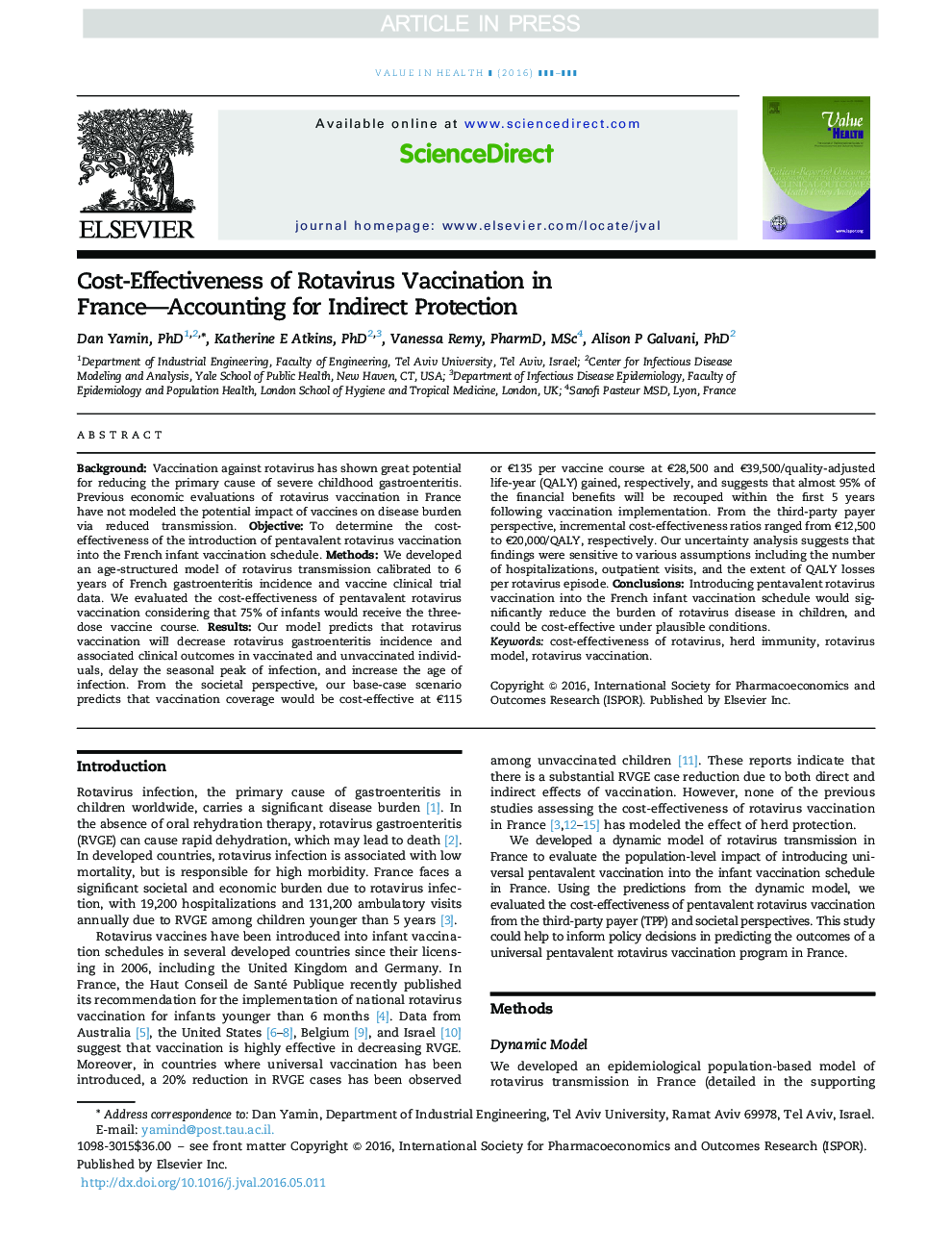 Cost-Effectiveness of Rotavirus Vaccination in France-Accounting for Indirect Protection