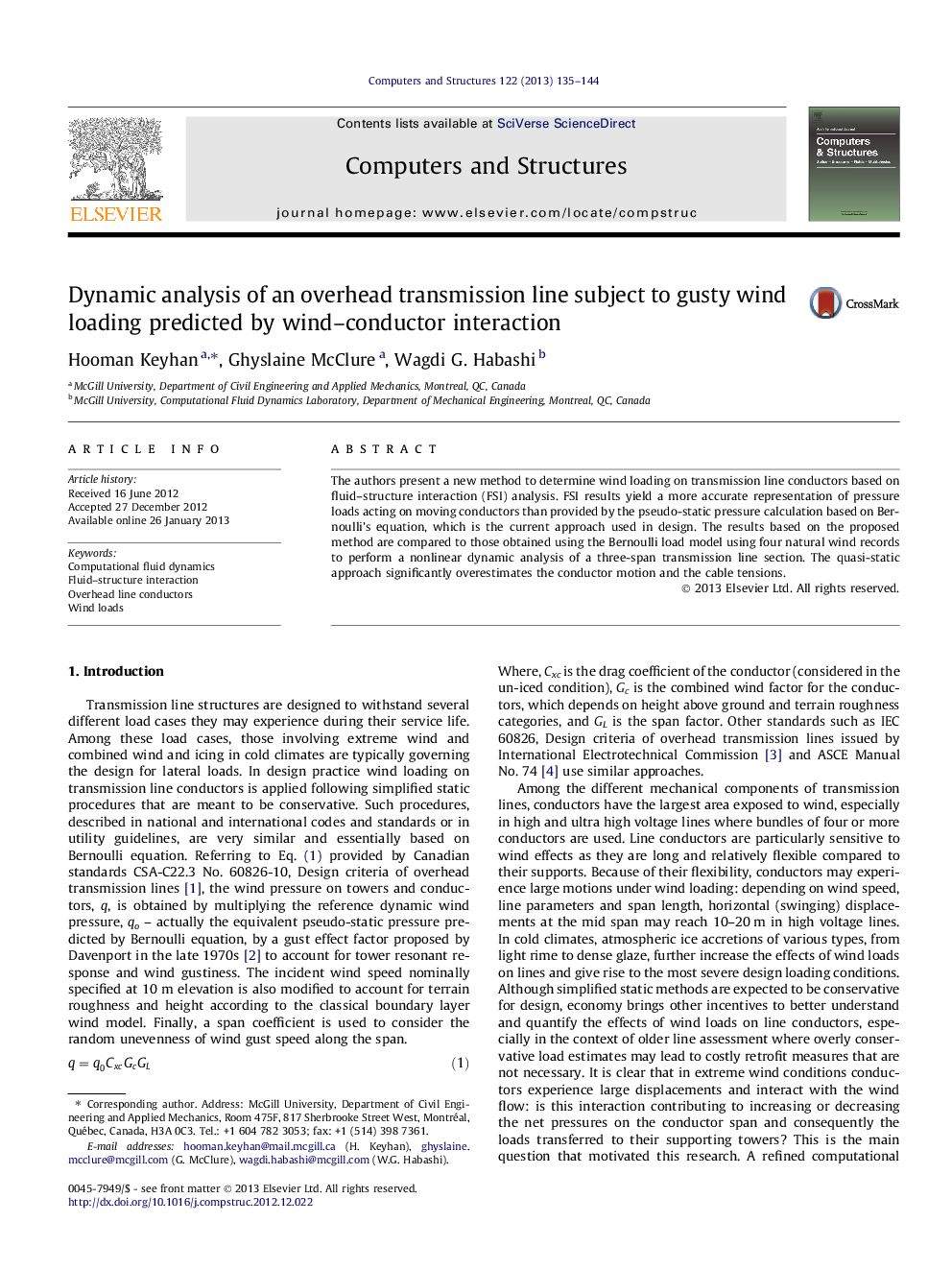 Dynamic analysis of an overhead transmission line subject to gusty wind loading predicted by wind–conductor interaction