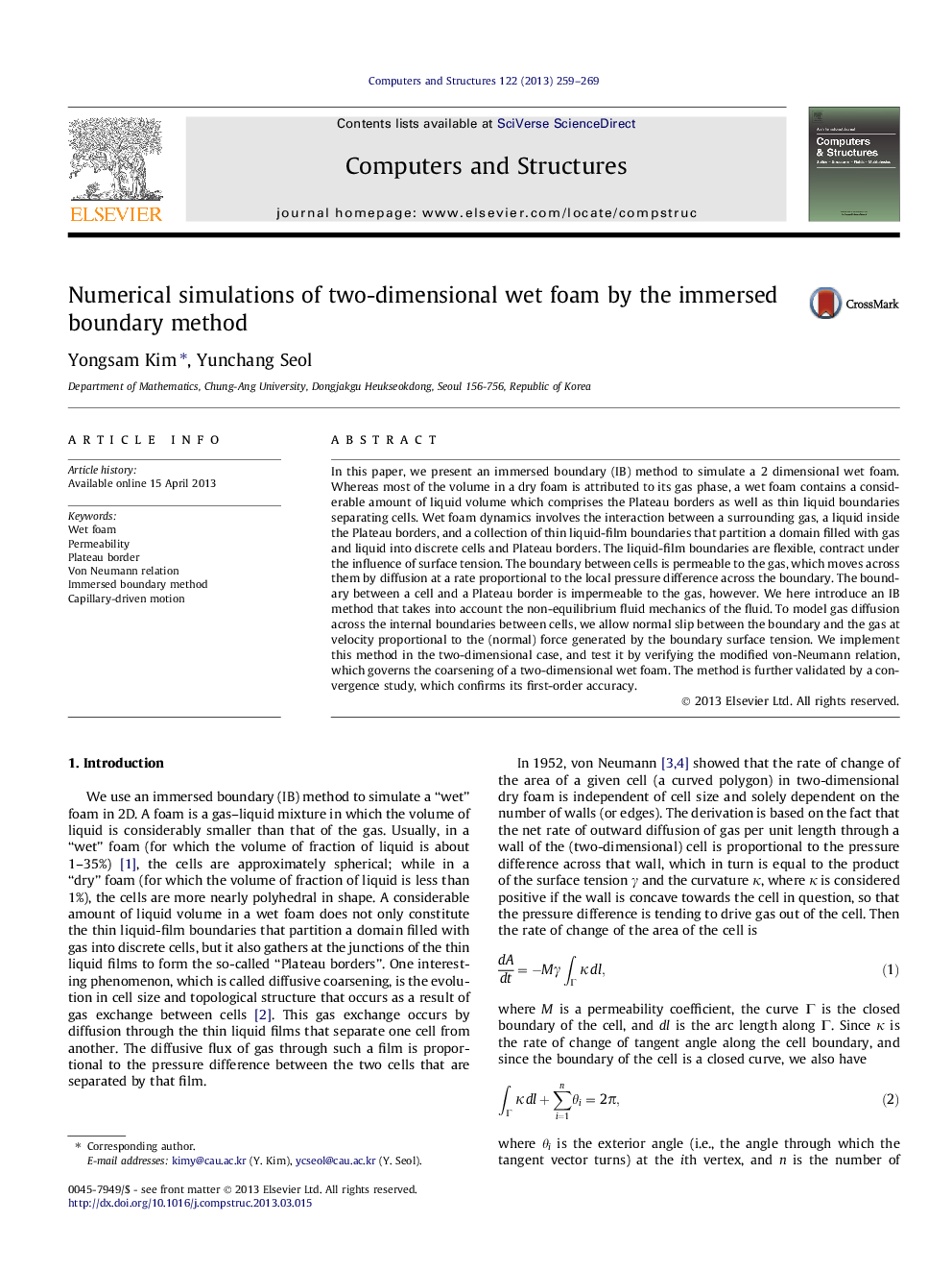 Numerical simulations of two-dimensional wet foam by the immersed boundary method