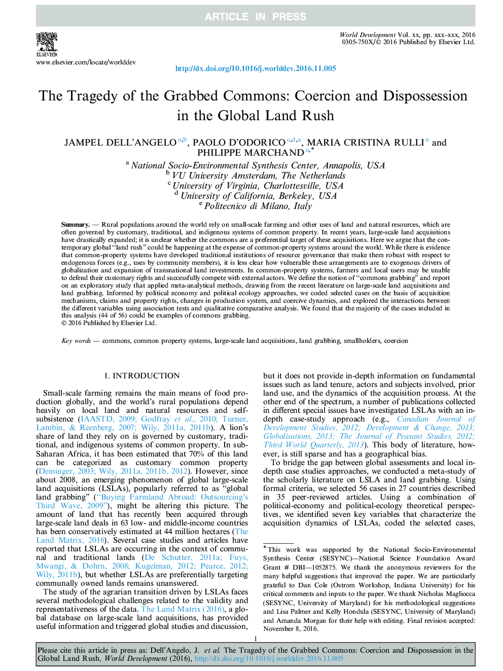 The Tragedy of the Grabbed Commons: Coercion and Dispossession in the Global Land Rush